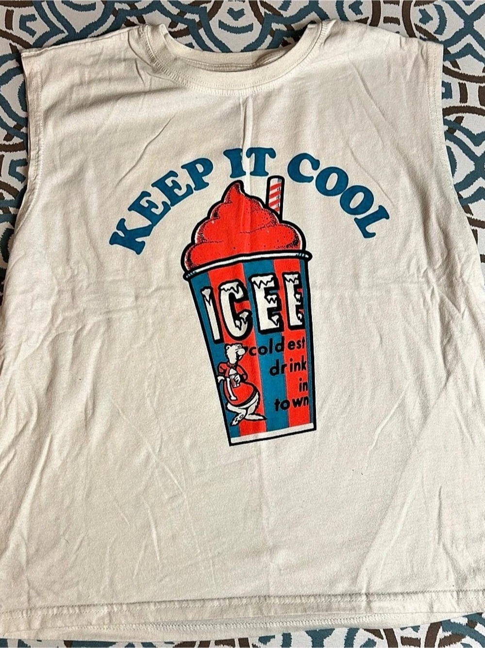 ICEE Keep It Cool Graphic Tank Graphic Tank in cream & Blue Size 14-16